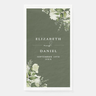 Serviette En Papier Élégant mariage floral de verdure vert olive