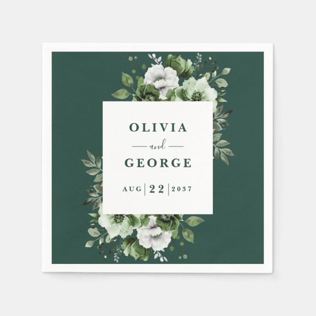Serviette En Papier Élégant Mariage floral Emerald Green Napkin (Devant)