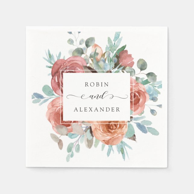 Serviette En Papier Élégant Mariage floral Ethéal (Devant)