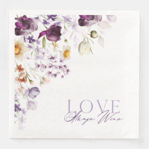 Serviette En Papier Élégant Mariage floral Napkin - "L'amour gagne tou