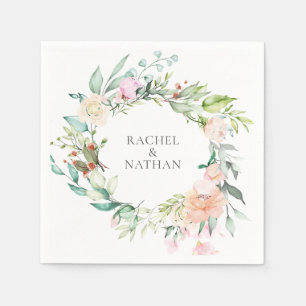 Serviette En Papier Élégant mariage floral verdure aquarelle