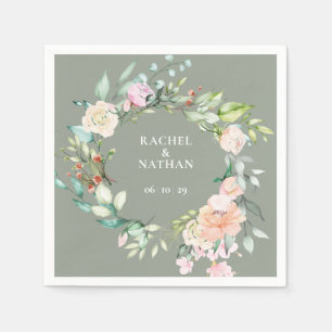 Serviette En Papier Élégant mariage floral verdure aquarelle