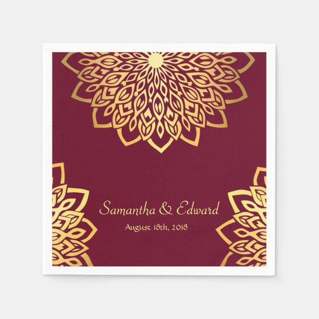 Serviette En Papier Élégant Mariage Gold Burgundy (Devant)