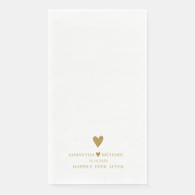 Serviette En Papier Elégant Mariage Gold Heart Happy Jamais Après (Devant)