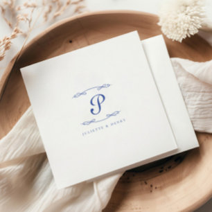 Serviette En Papier Élégant Mariage initial français chic