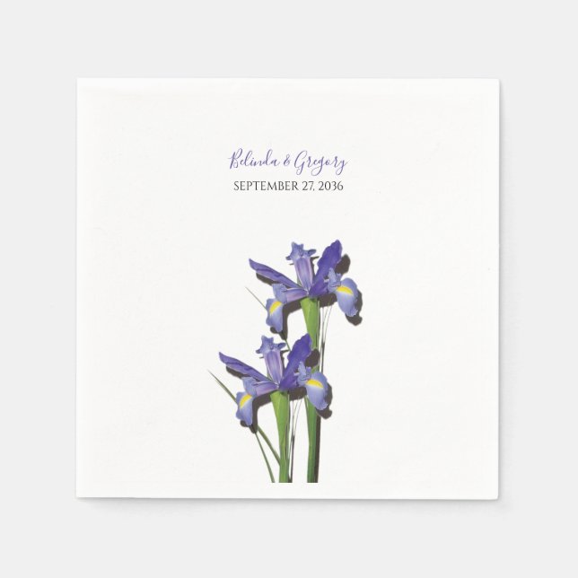 Serviette En Papier Élégant Mariage Iris violet (Devant)