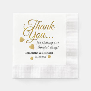 Serviette En Papier Élégant Mariage Merci or