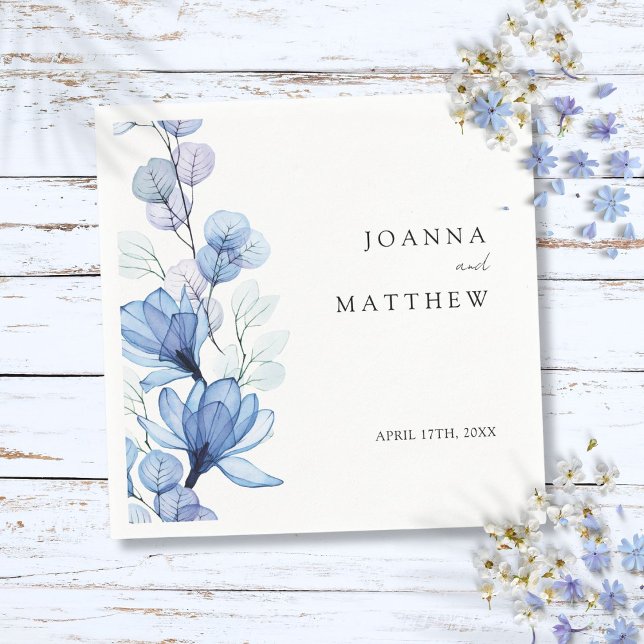 Serviette En Papier Élégant Mariage moderne bleu bleu foncé (Elegant Modern Dusty Blue Floral Wedding Napkins)
