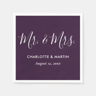 Serviette En Papier Élégant mariage moderne écriture M. et Mme Violet