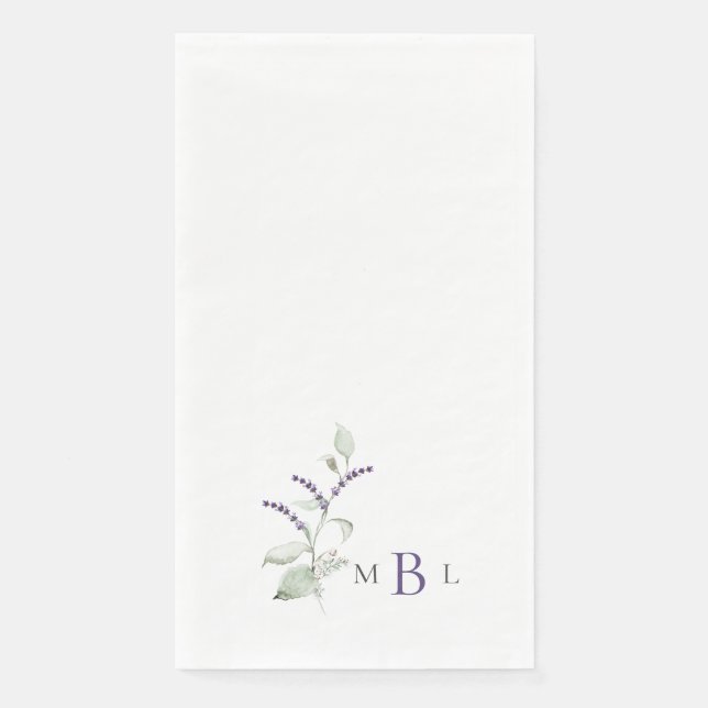 Serviette En Papier Élégant Mariage Monogramme Lavande Foliage (Devant)