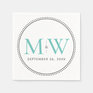 Serviette En Papier Élégant Mariage Monogramme Turquoise