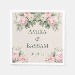 Serviette En Papier Élégant Mariage musulman rose et blanc