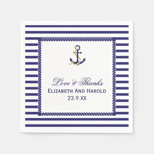 Serviette En Papier Élégant Mariage nautique (Devant)