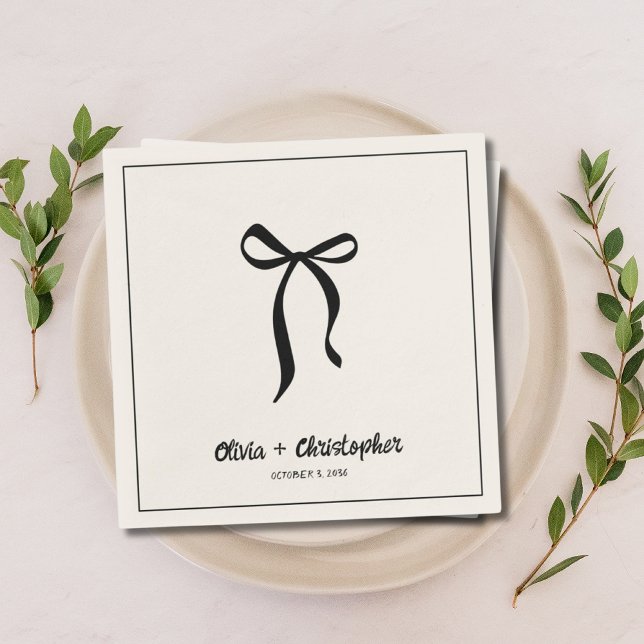 Serviette En Papier Élégant Mariage noir Bow serviettes personnalisées (Elegant Black Bow Wedding Napkins Personalized)