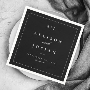 Serviette En Papier Élégant Mariage noir et blanc