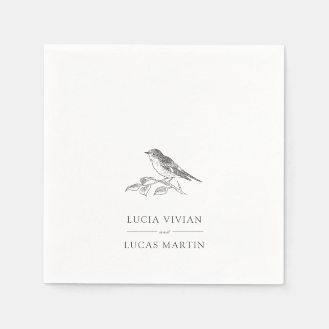 Serviette En Papier Elégant Mariage noir et blanc (Devant)