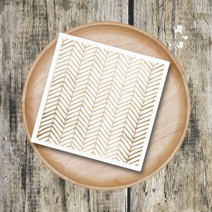Serviette En Papier Élégant Mariage nuptial Gold & White Chevron
