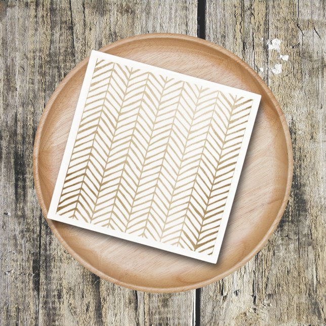 Serviette En Papier Élégant Mariage nuptial Gold & White Chevron (Créateur téléchargé)
