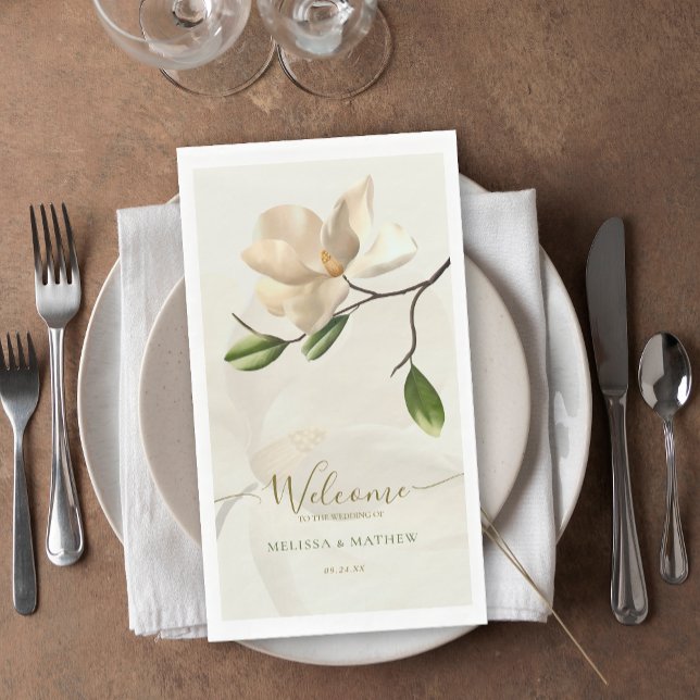 Serviette En Papier Élégant Mariage oriental blanc Magnolia (Elegant Oriental White Magnolia Wedding Paper Guest Towels)