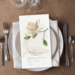 Serviette En Papier Élégant Mariage oriental blanc Magnolia