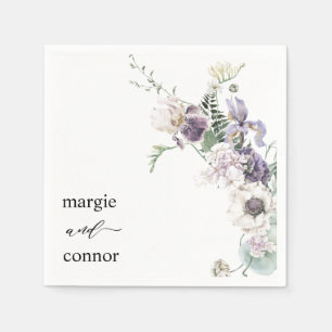 Serviette En Papier Elégant Mariage personnalisé Dusty Purple Floral
