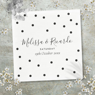 Serviette En Papier Élégant Mariage Pois noir et blanc
