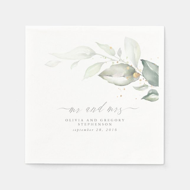 Serviette En Papier Élégant Mariage Printemps Vert M. Et Mme. (Devant)