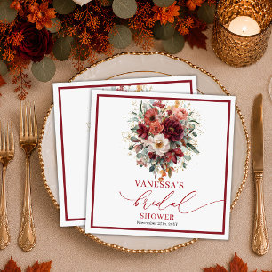Serviette En Papier Élégant mariage profond rouge or floral Burgundy r