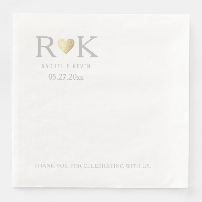 Serviette En Papier Élégant Mariage romantique Monogramme (Devant)