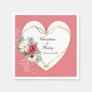 Serviette En Papier Élégant Mariage Rose Et Rose Blanc