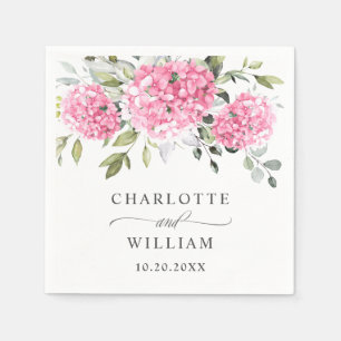 Serviette En Papier Élégant Mariage rose pâle Hydrangée Eucalyptus