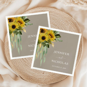Serviette En Papier Élégant Mariage Taupe de tournesol