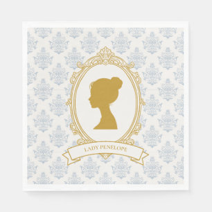 Serviette En Papier Élégant Mariage Thème Bleu et Or Damassé