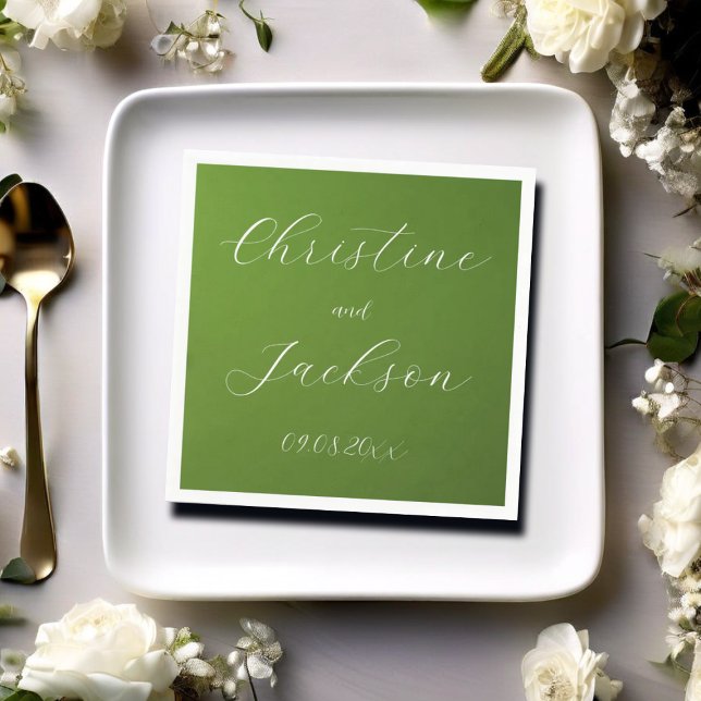 Serviette En Papier Élégant Mariage vert de la mousse (Créateur téléchargé)