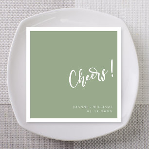 Serviette En Papier Élégant Mariage Vert Sauge Cheers Lettré à la Main