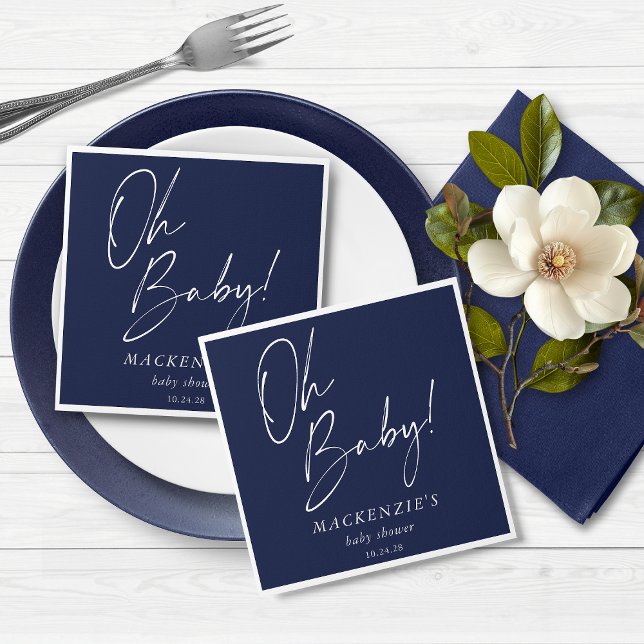 Serviette En Papier Elegant Marine bleu Oh Baby Baby shower (Elegant Navy Blue Oh Baby Baby Shower Napkins)