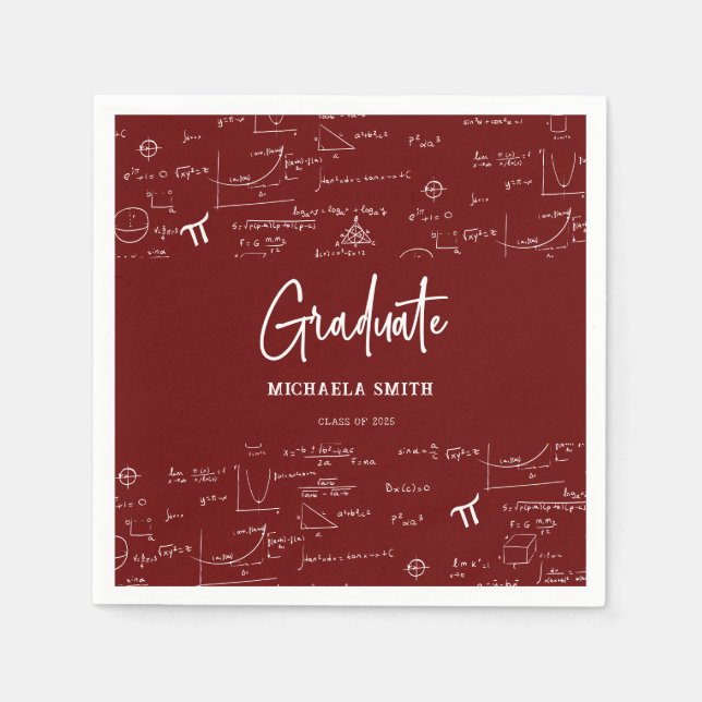 Serviette En Papier Elegant Maroon Script Math Graduate Napkins (Devant)
