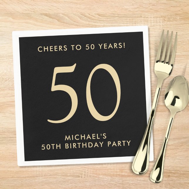 Serviette En Papier Elegant Mens Black Gold 50th Birthday Party (Créateur téléchargé)