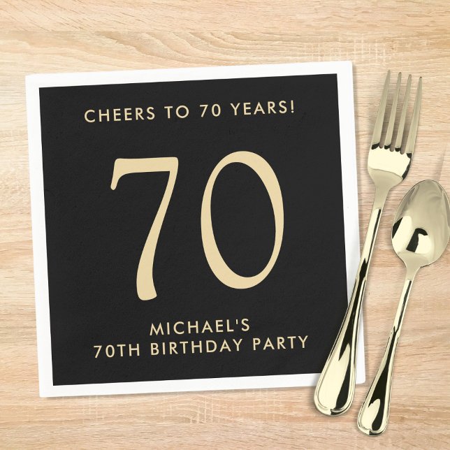 Serviette En Papier Elegant Mens Black Gold 70th Birthday Party (Créateur téléchargé)