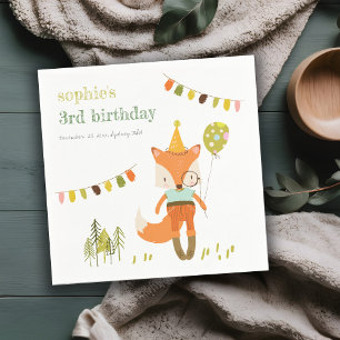 Serviette En Papier Élégant mignon Woodland Fun Party Fox Anniversaire
