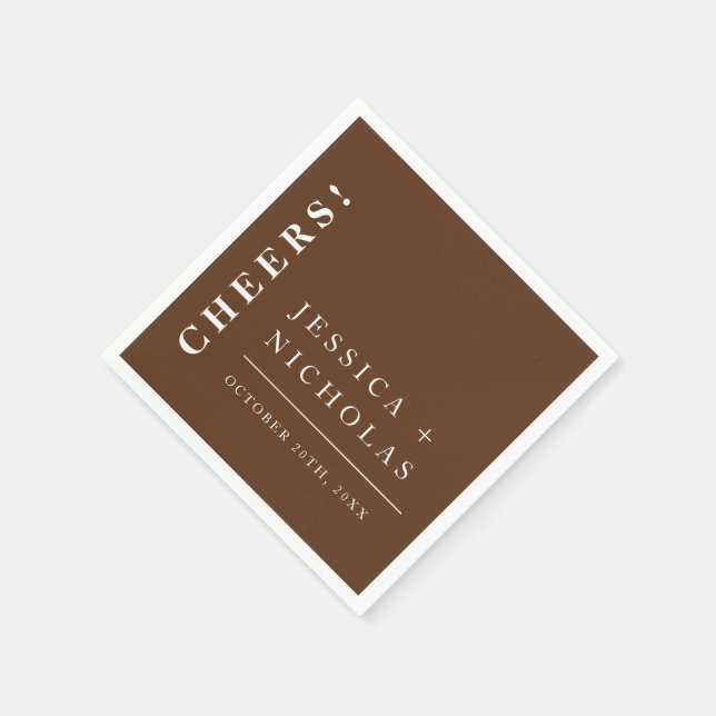 Serviette En Papier Élégant minimal foncé Brown moderne Mariage (Coin)