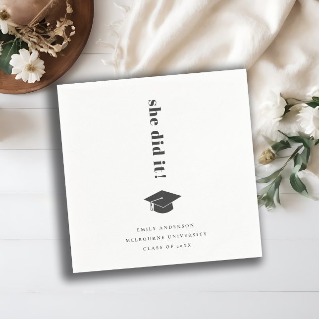 Serviette En Papier Élégant minimal Gras Typographie Graduation Cap (Créateur téléchargé)