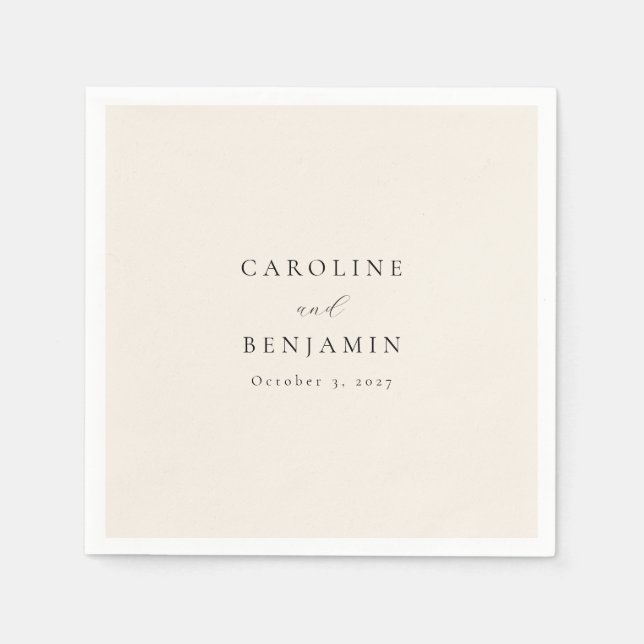 Serviette En Papier Élégant minimaliste crème ivoire Mariage de callig (Devant)