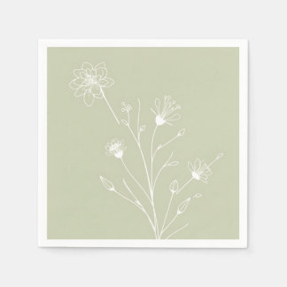 Serviette En Papier Élégant minimaliste Floral Line Art