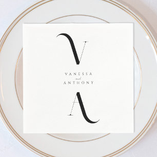 Serviette En Papier Élégant minimaliste moderne Mariage noir et blanc