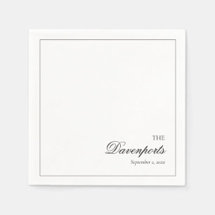 Serviette En Papier Élégant minimaliste noir et blanc Mariage d'art