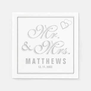 Serviette En Papier Elegant Mint gris M. et Mme Mariage Monogram