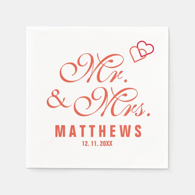 Serviette En Papier Elegant Mint gris M. et Mme Mariage Monogram Napk (Devant)