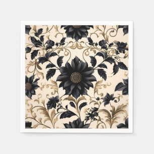Serviette En Papier Élégant modèle floral noir