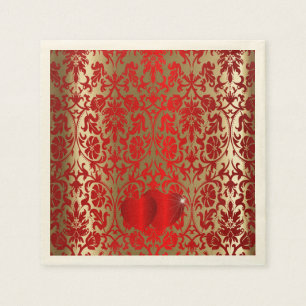 Serviette En Papier Elégant modèle rouge et or Damask